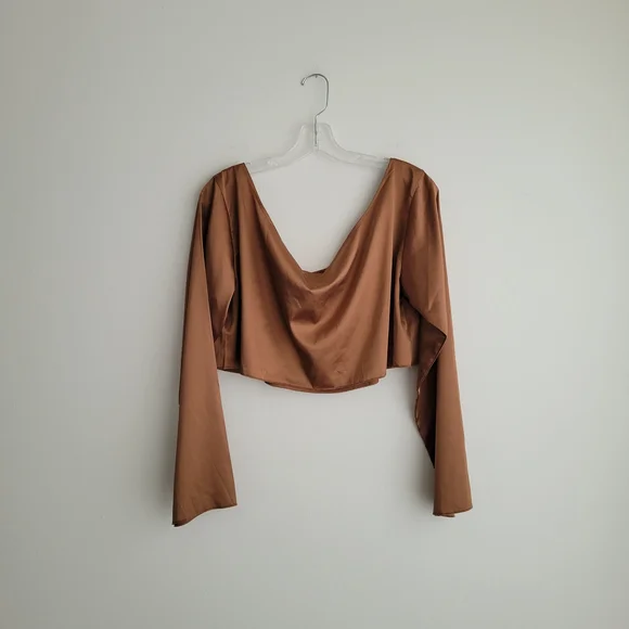 NWT Ryan Destiny x PacSun Elegant Brown Satin Unbothered Off-The-Shoulder Top - Picture 8 of 8